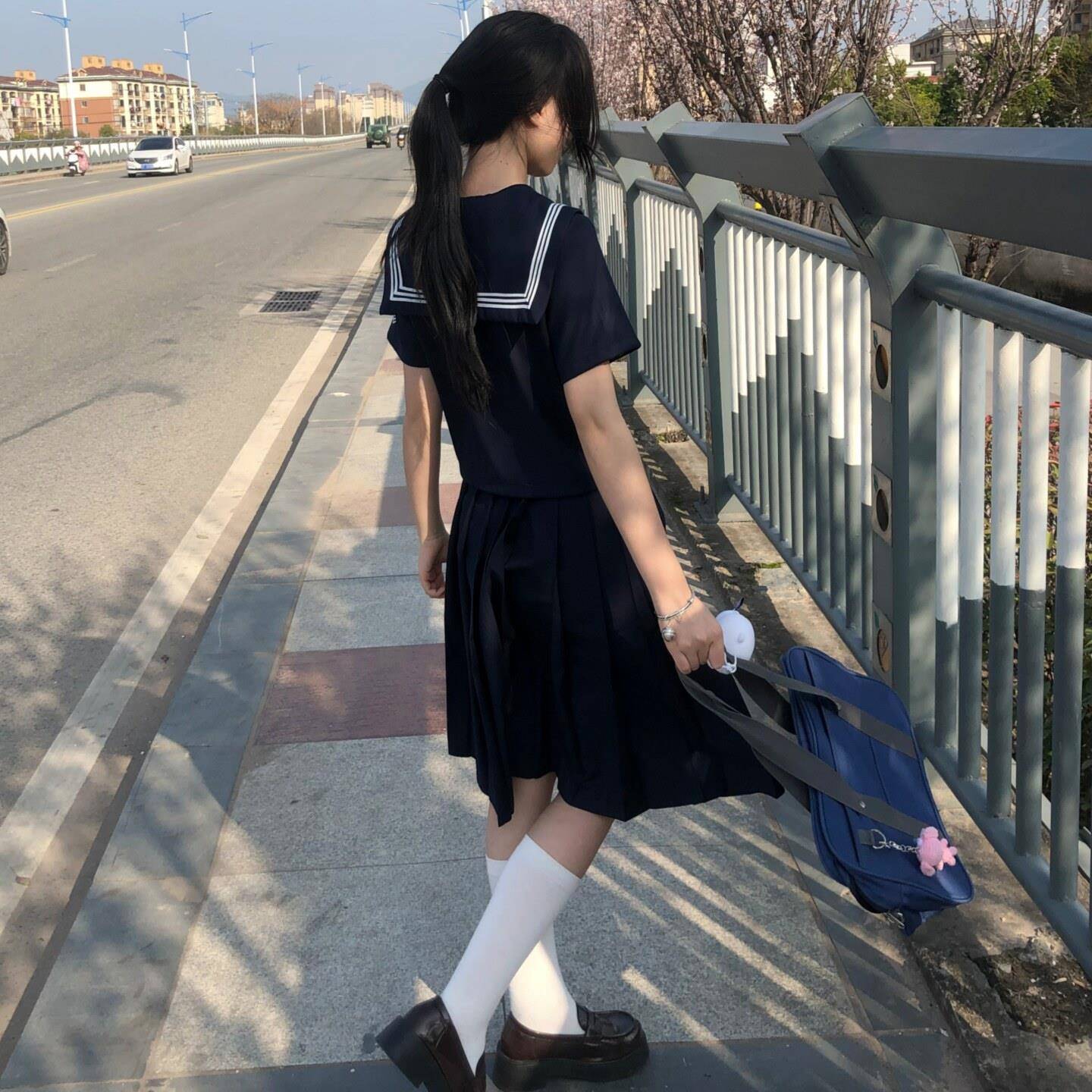 巧所工作服室jkCYD制服绀三础本鸟基款章春夏款夏短袖校供水手服
