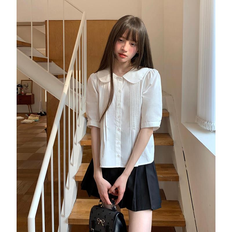 东京岁时jk制服日系学记院风短袖娃领白衬宽松衫早春款JK衬衫LOO