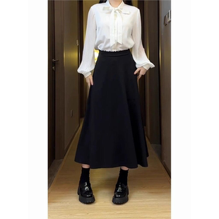 黑色毛呢半身裙女秋冬梨型身材大码胖mm高腰遮胯显瘦中长款A字裙