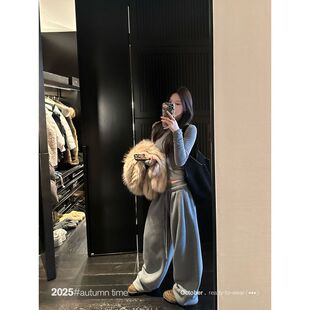 SUNONEONE 立体剪裁磨毛加绒韩式休闲套装女秋冬打底衫裤子两件套