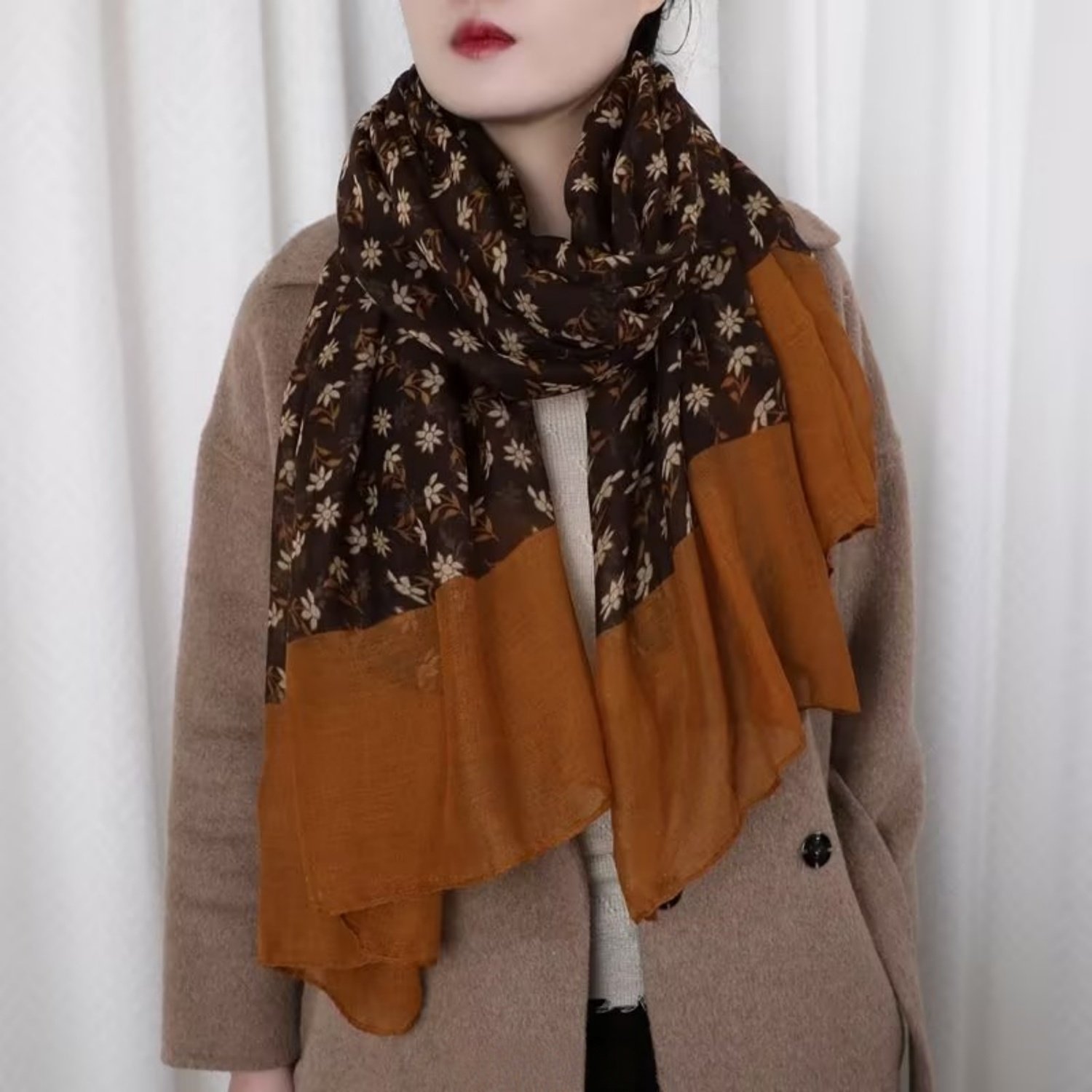 孜禾女士围巾法式时尚百搭印花优雅气质休闲春秋文艺围脖丝巾棉麻