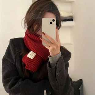 2026新款秋冬氛围感鬼怪同款针织ins围巾保暖围脖红色新年本命年