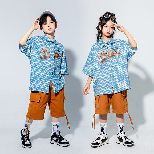 男女童嘻哈啦啦操波浪纹表演服装
