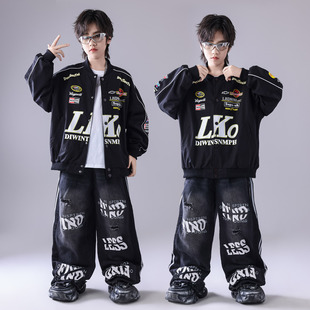 儿童爵士舞演出服嘻哈风jazz街舞服炫酷hiphop潮机车棒球服套装