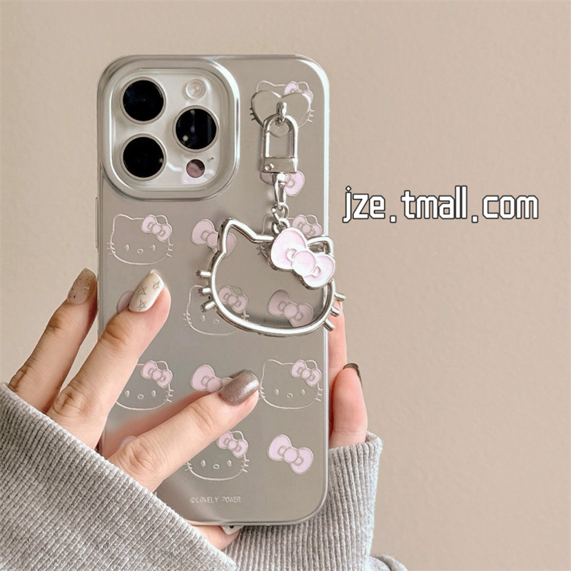 ins韩系可爱电镀银HelloKitty适用苹果15手机壳iphone16ProMax新款15promax少女心13带挂饰16pro全包14保护套
