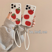 jze日韩ins简约油画草莓苹果插画适用苹果17ProMax手机壳iphone15新款 16pro少女13双层15pro全包14防摔手机套