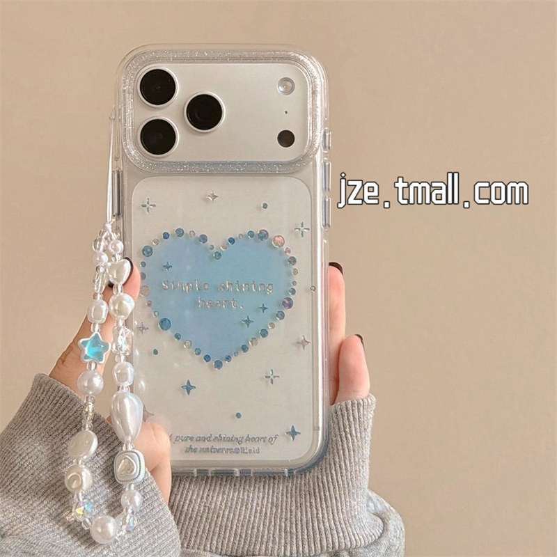 jze韩系ins小众高级感水钻爱心适用苹果17ProMax手机壳透明iphone15新款16pro少女气质17pro全包14防摔手机套