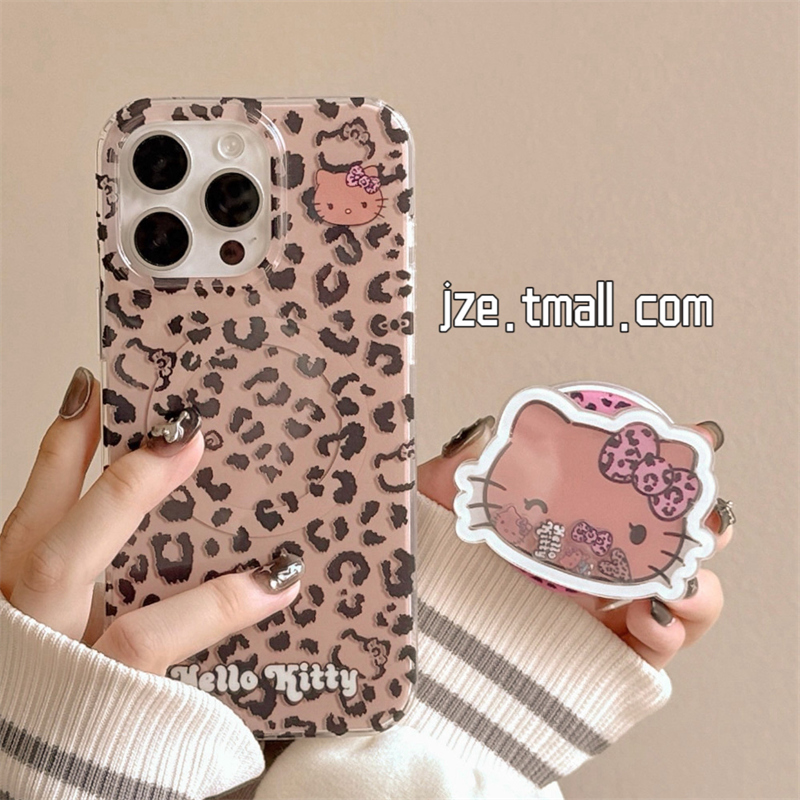 甜酷辣味豹纹哈喽kitty猫磁吸支架适用苹果15手机壳iphone16ProMax新款15promax少女13双层16pro全包保护套14