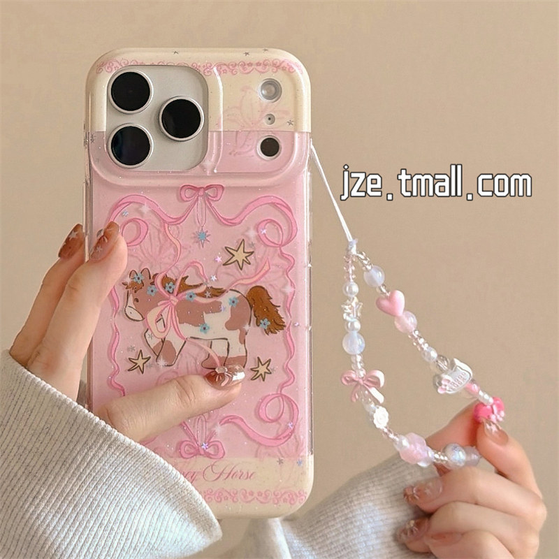 jze 粉色蝴蝶结星星小马带链条适用苹果17ProMax手机壳iphone15新款16pro少女心13双层15pro韩风14防摔保护套,3C数码配件,手机保护套/壳,淘宝优惠券,粉丝福利购,淘宝优惠卷