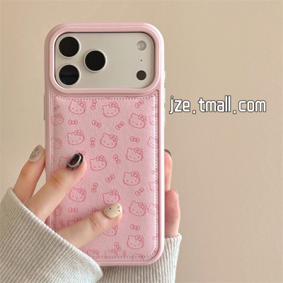 jze 少女粉可爱线条HelloKitty蝴蝶结适用苹果17ProMax手机壳iphone15新款16pro全包13创意15pro防摔保护套14