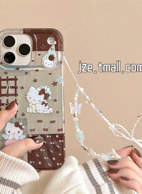 jze 可爱小清新拼接HelloKitty适用苹果17ProMax手机壳iphone15新款16pro少女13日韩风15pro双层14防摔手机套
