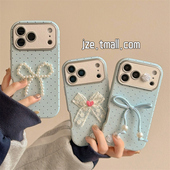 jze韩系ins小众高级感蓝色波点蝴蝶结适用苹果17ProMax手机壳iphone15新款 16pro女13大视窗15pro防摔保护套14