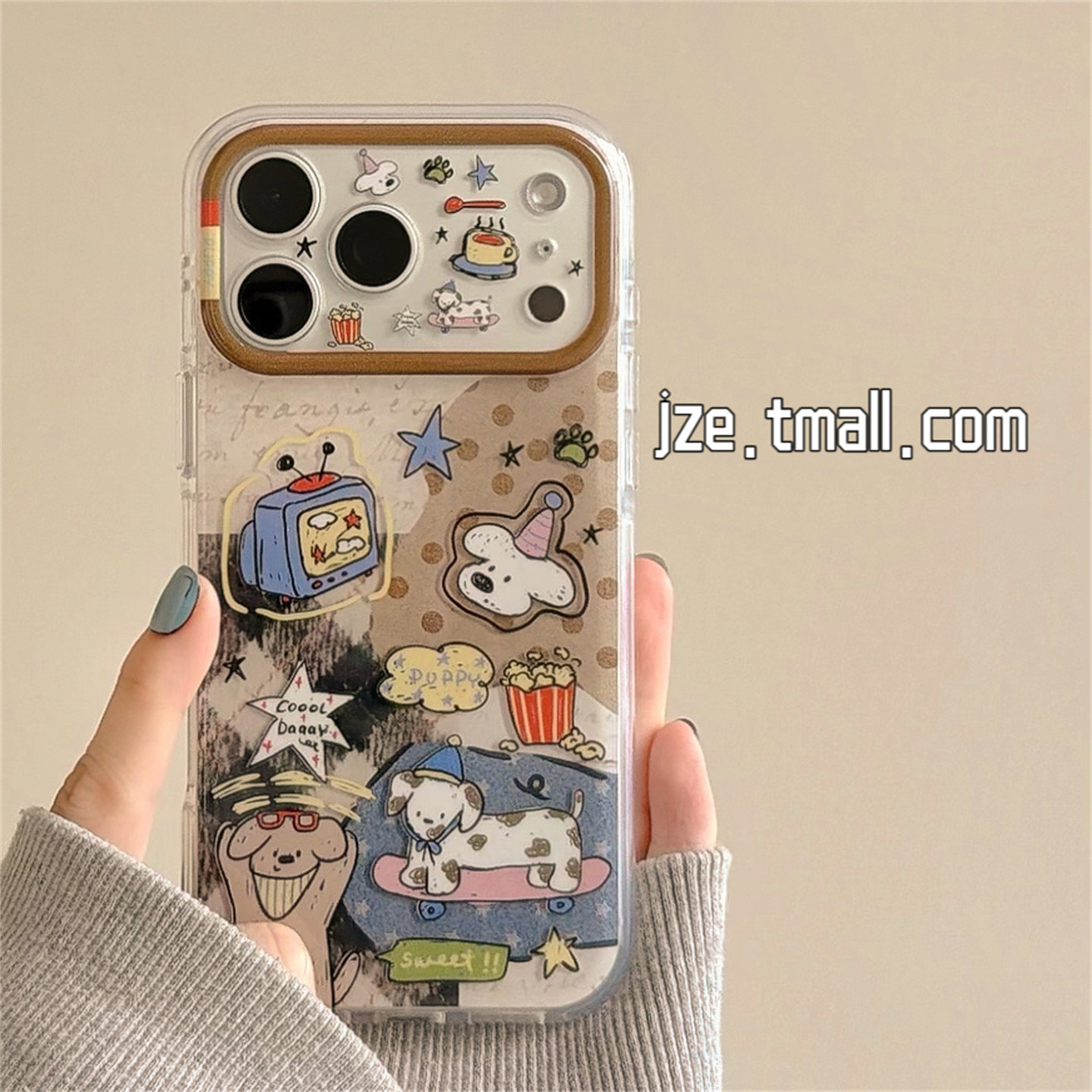 jze 涂鸦卡通滑板小狗插画适用苹果18ProMax手机壳日韩风iphone17pro新款16女款15pro高颜值14全包防摔手机套