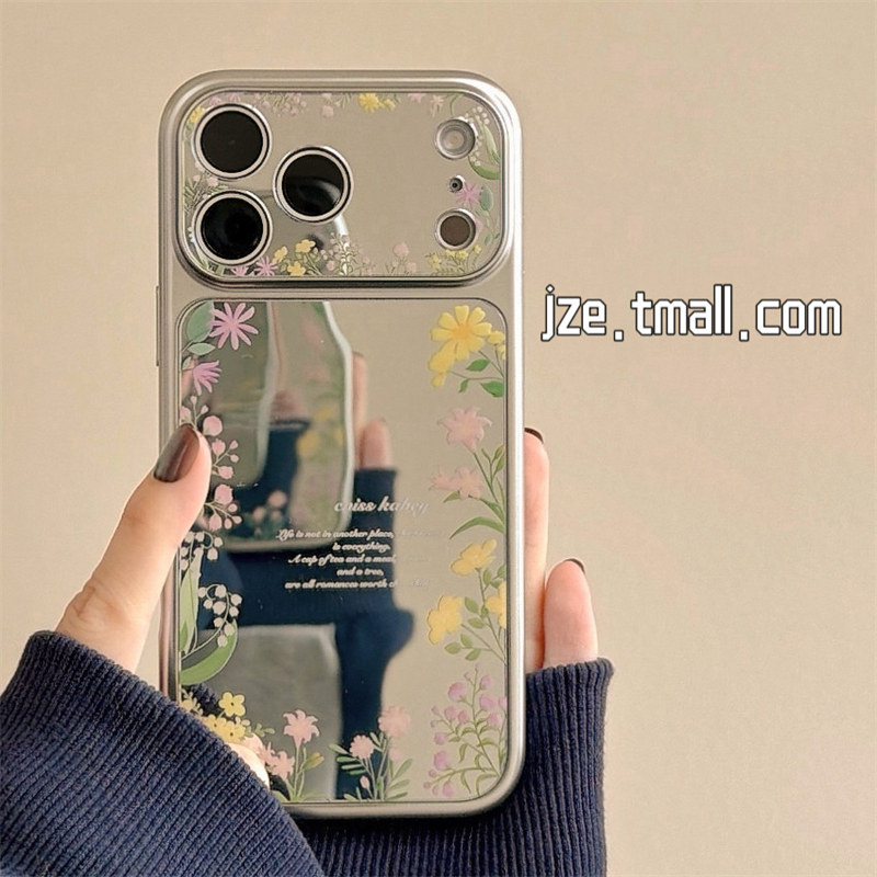 jze韩系ins春日少女清新镜面小碎花适用苹果17ProMax手机壳iphone15新款16pro超好看17pro全包14防摔手机套13