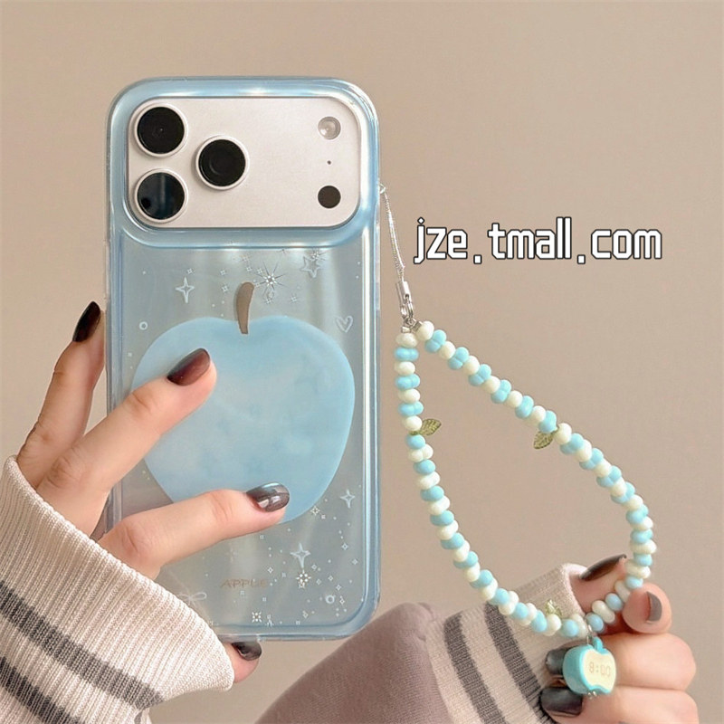 jze夏日ins镭射清新水晶蓝苹果挂链适用苹果17ProMax手机壳iphone15新款16pro女款17pro小众14全包防摔手机套