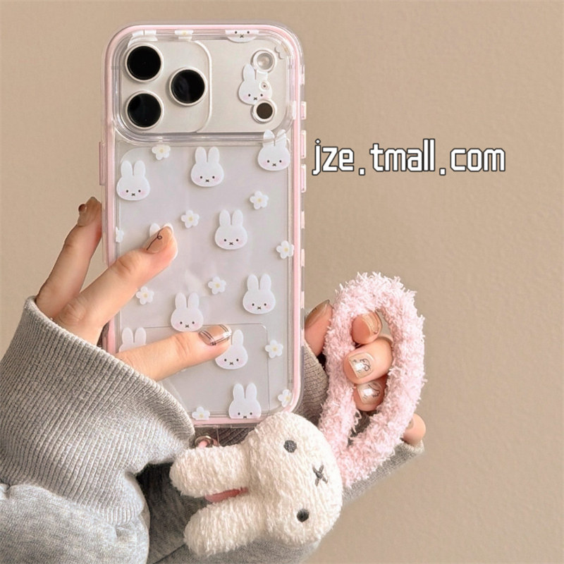 jze可爱ins风透明花朵兔子适用苹果17ProMax手机壳iphone15新款16pro超好看13带挂绳15pro二合一14防摔保护套