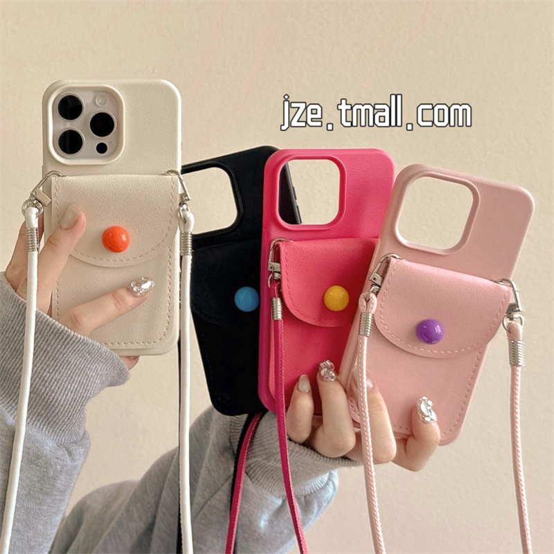 韩系简约零钱卡包适用苹果14手机壳iPhone13ProMax新款15pro防摔12女款小众11硅胶14pro斜挎背带挂绳全包软壳