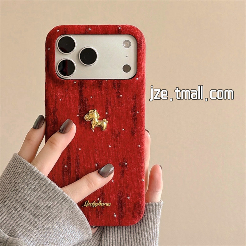 jze新年ins红色闪钻立体金马适用苹果17ProMax手机壳iphone15新款16pro女款13高级感15pro全包防摔保护套2026,3C数码配件,手机保护套/壳,淘宝优惠券,粉丝福利购,淘宝优惠卷