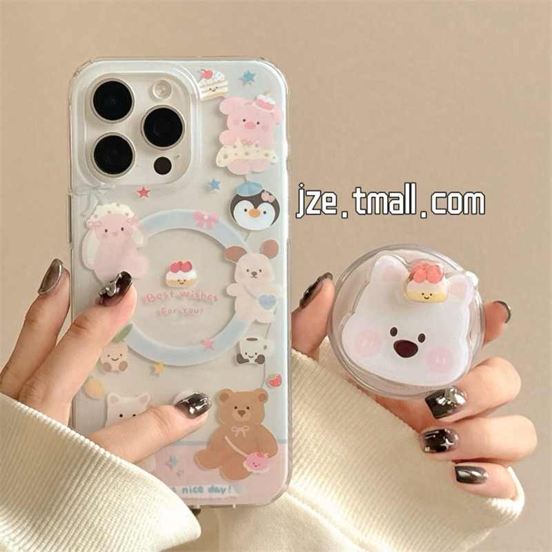 jze 日韩Jellycat西高地磁吸支架适用苹果15手机壳iphone16ProMax新款15pro女款13透明16pro双层14全包保护套
