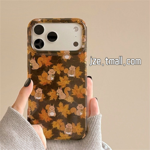 jze韩系ins焦糖枫叶小松鼠适用苹果18ProMax手机壳秋款iphone17pro新款16氛围感15pro超好看14全包防摔手机套