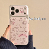 jze 皮质大视窗粉色线条哈喽kt卡通适用苹果17ProMax手机壳iphone15新款 16pro少女可爱17pro全包14防摔手机套