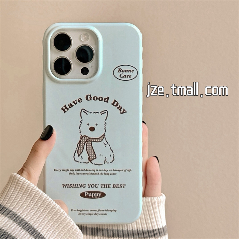 jze 卡通可爱线条围巾西高地小狗适用苹果16ProMax手机壳iphone13新款15pro女款17创意16pro网红14防摔保护套