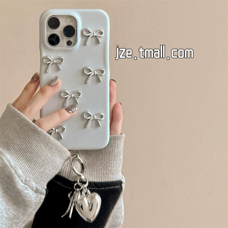 jze韩风简约奶蓝色蝴蝶结适用苹果15手机壳iphone16ProMax新款15promax女款13皮质16pro爱心挂坠14全包保护套