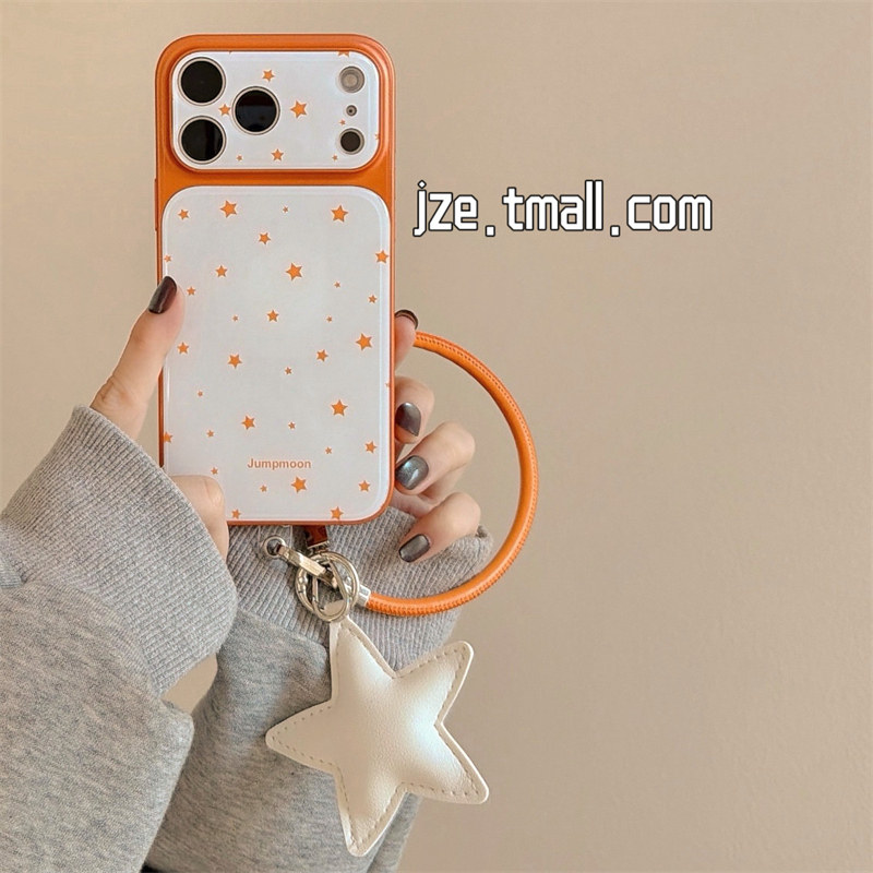 jze简约ins风橙白小星星带挂绳适用苹果17ProMax手机壳iphone15新款16pro女17pro高级感14滴胶全包防摔手机套
