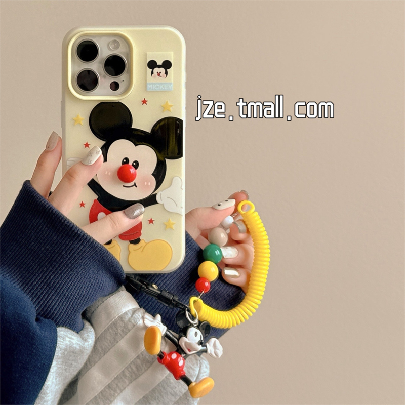 jze奶黄底可爱俏皮立体卡通米奇适用苹果15手机壳iphone16ProMax新款15promax女款13二合一16pro全包保护套14
