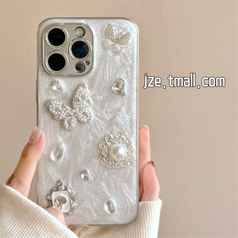高级感滴胶立体闪钻蝴蝶适用苹果15手机壳小香风iPhone16ProMax新款15pro防摔13女神气质12硅胶14pro全包软壳