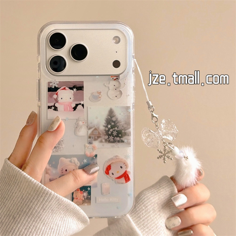jze 韩系冬日可爱拼接雪人圣诞树kt猫适用苹果17ProMax手机壳iphone15新款16pro少女13双层15pro防摔保护套14