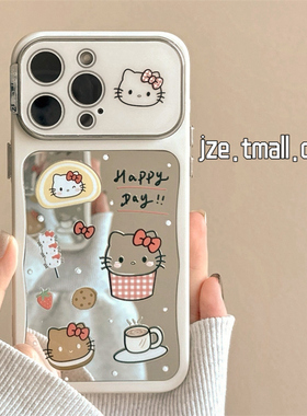 jze 卡通可爱HelloKitty镜子适用iphone16promax手机壳苹果13新款15promax防摔14女小众17带镜头膜全包保护套