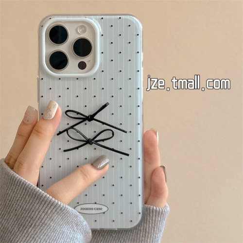 韩风ins蓝色波点蝴蝶结适用苹果17手机壳iPhone16ProMax新款15pro防摔12女款小众13硅胶14pro文艺简约全包软