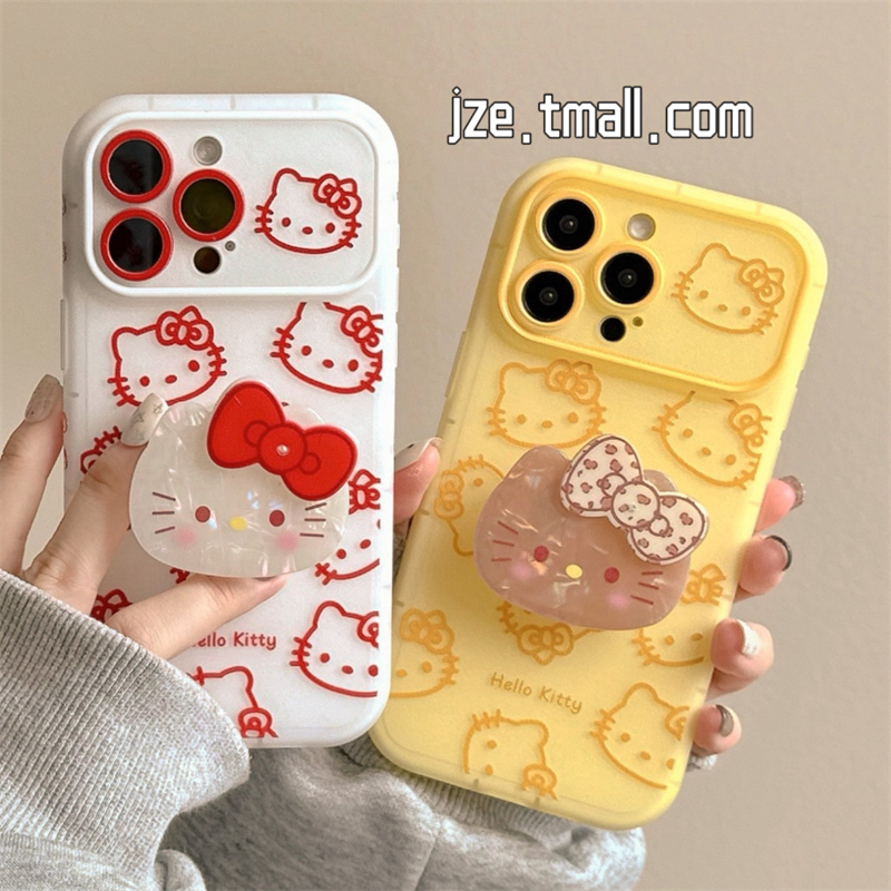 ins可爱线条kitty猫卡通适用苹果15手机壳iphone16ProMax新款15promax女13带支架16pro大视窗14pro全包保护套