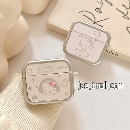 电镀银缕空哈喽kitty适用苹果新4代airpods蓝牙无线耳机保护套airpods1/2/3硅胶软壳airpodspro三代新款小众