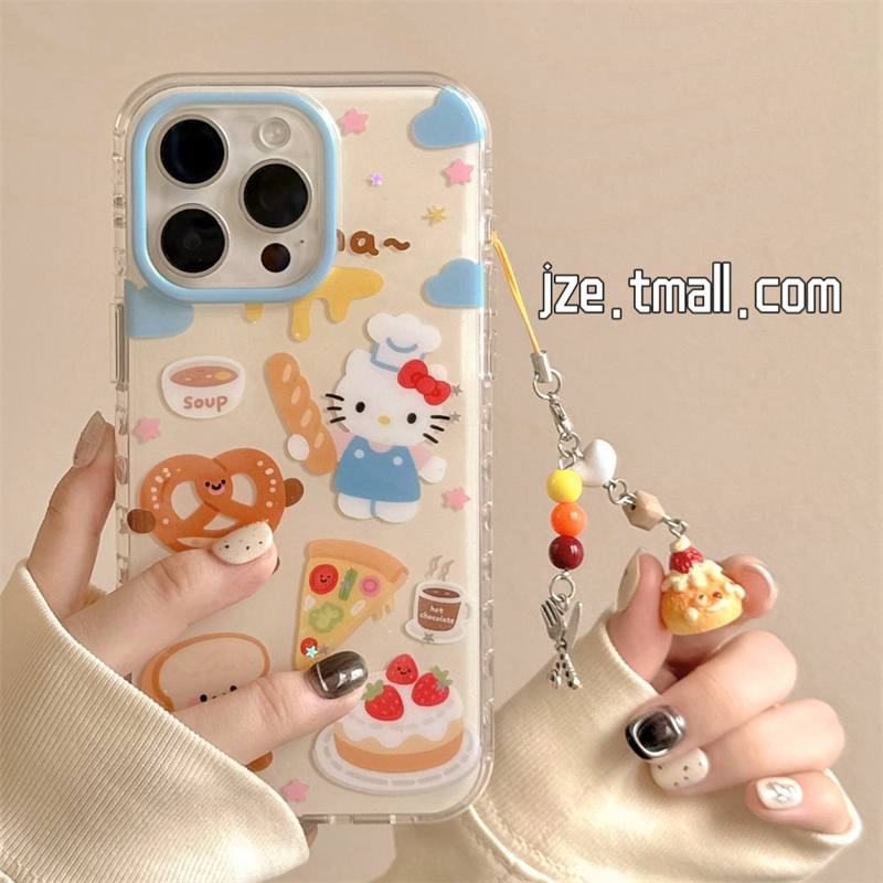 小众ins可爱蛋糕披萨哈喽KT猫适用苹果15手机壳iphone16ProMax新款15promax女13带挂坠16pro创意14全包保护套