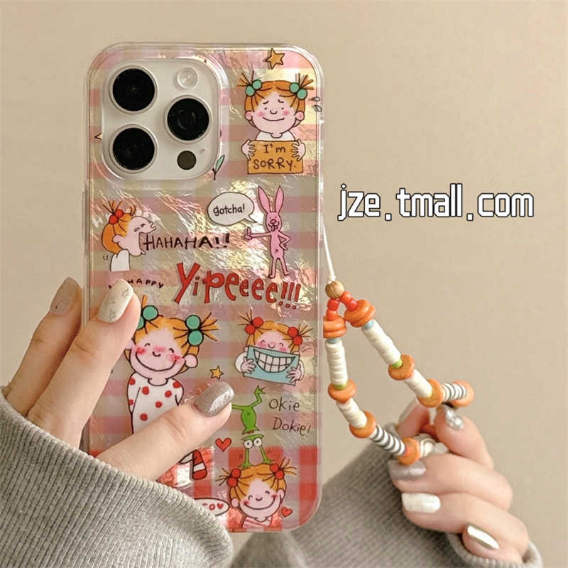 可爱coco酱女孩插画带链条适用苹果15手机壳iPhone16ProMax新款15pro防摔13女款小众12硅胶14pro日韩全包软壳