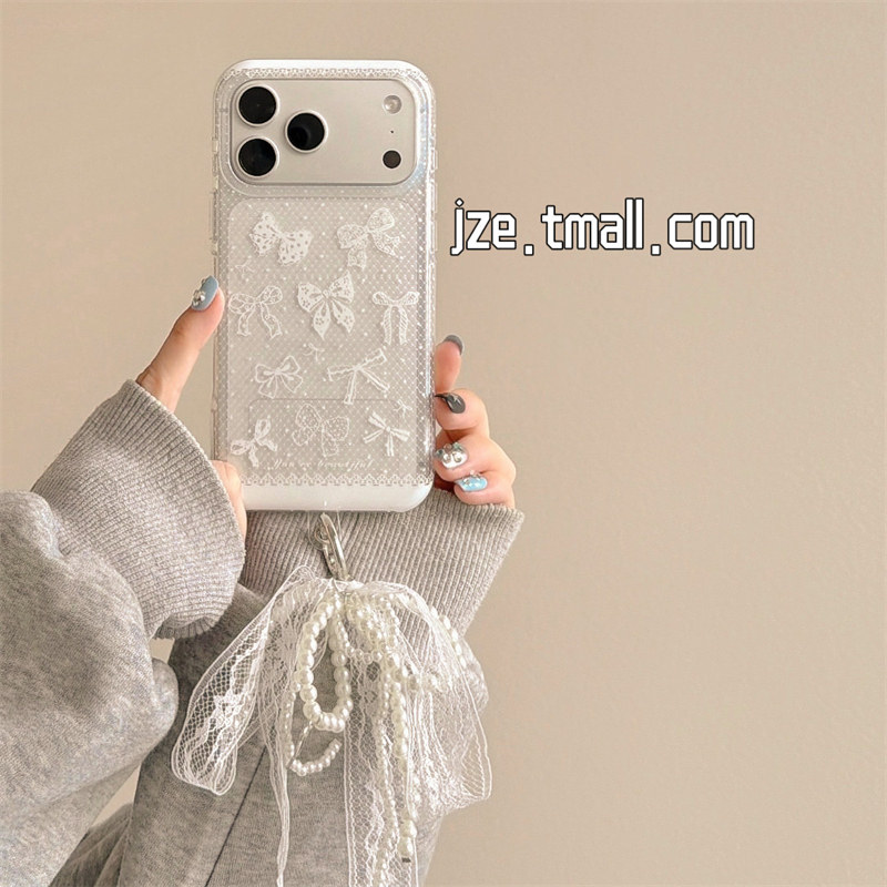 jze韩系ins少女甜美温柔碎花蕾丝蝴蝶结适用苹果17ProMax手机壳iphone15新款16pro透明细闪17pro防摔手机套14