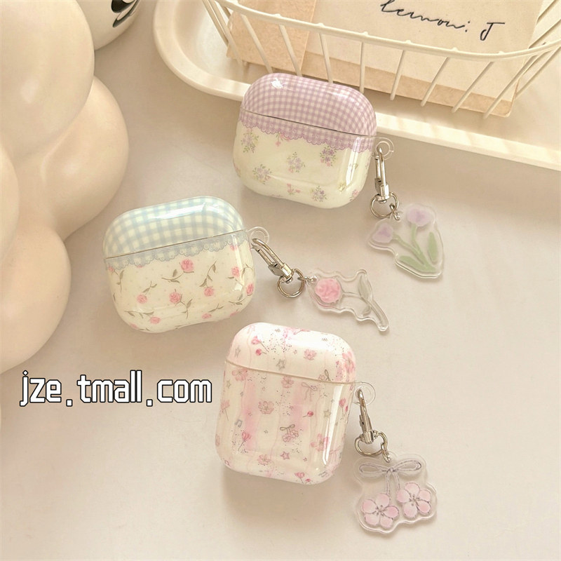jze ins风甜美温柔格纹碎花适用苹果AirPods4保护壳airpods1/2/3蓝牙无线耳机套airpodspro二三四代新款少女