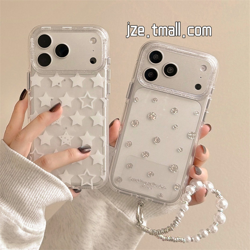 jze ins风透明细闪星星波点闪钻适用苹果17ProMax手机壳iphone15新款16pro小众少女心17高颜值14pm防摔手机套
