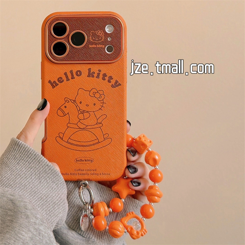 jze 橙色大视窗卡通骑马kt猫适用苹果17ProMax手机壳iphone15新款16pro女13带挂绳15pro超火全包防摔保护套14