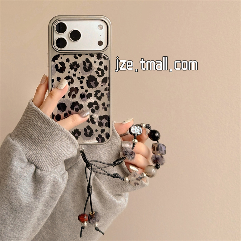 jze 韩系冷淡风小众锡纸纹豹纹适用苹果17ProMax手机壳iphone15新款16pro女款13带挂绳15pro电镀14防摔保护套