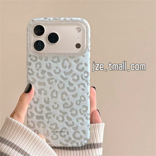 jze 韩系时髦辣妹风蓝底银闪豹纹适用苹果18ProMax手机壳iphone17pro新款16女款15pro超好看14全包防摔手机套