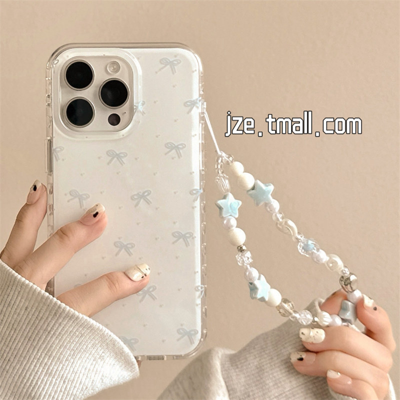 ins韩系简约高级波点蝴蝶结带链条适用苹果15手机壳iphone16ProMax新款15promax少女13双层16pro全包保护套14