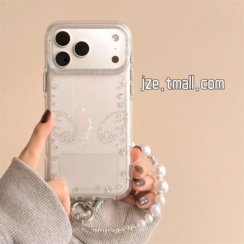 jze 唯美浪漫透明闪粉水钻星星翅膀适用苹果17ProMax手机壳iphone15新款16pro女17pro带挂绳14全包防摔手机套