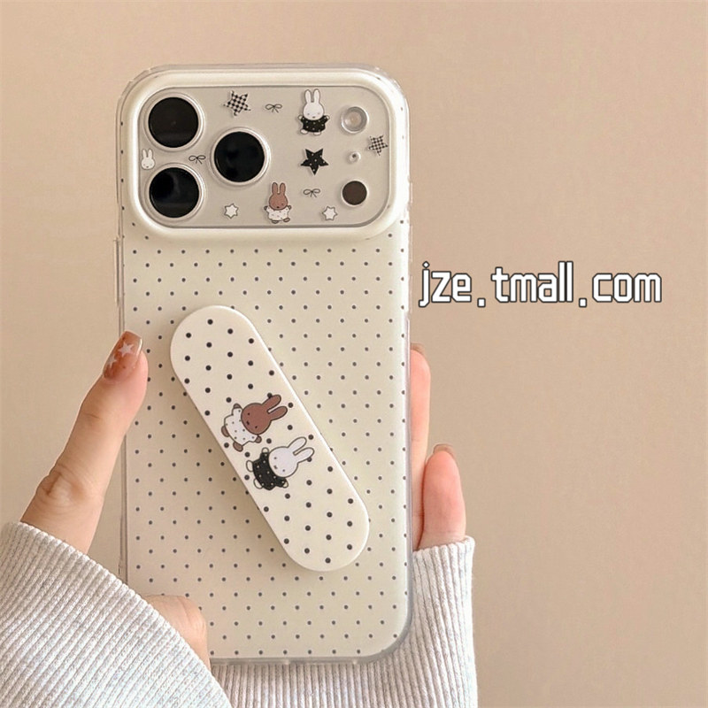 jze可爱波点米菲创口贴支架ins韩系适用苹果17ProMax手机壳iphone15新款16pro女13双层15pro全包14防摔保护套