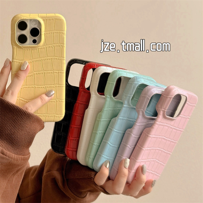 马卡龙纯色鳄鱼皮纹适用苹果14手机壳iPhone16ProMax新款15pro防摔12女款小众13硅胶14pro简约奶油风半包软壳