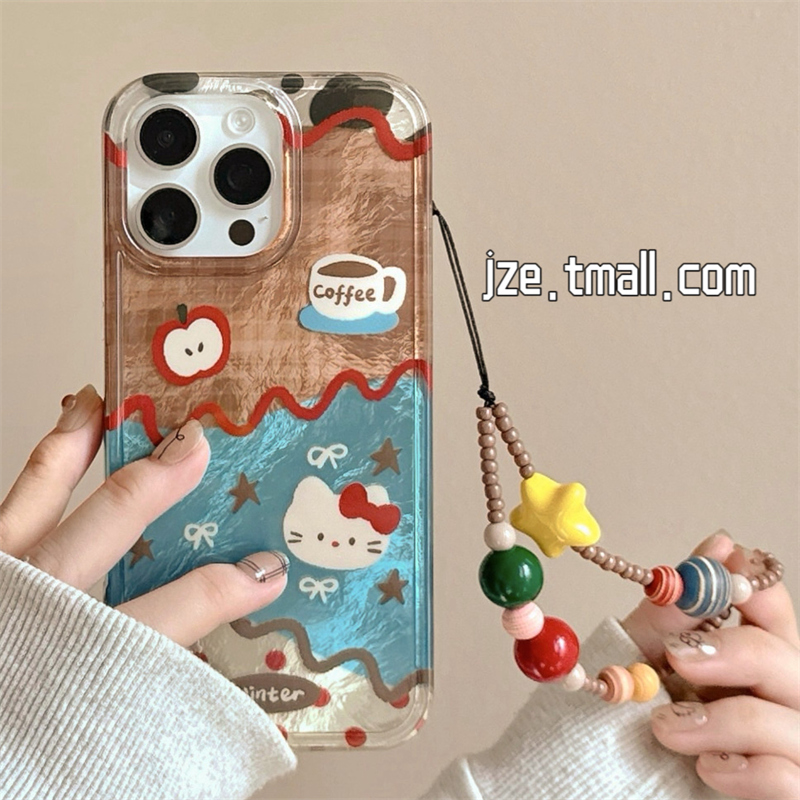 jze时髦ins可爱拼接哈喽HelloKitty挂链适用苹果17ProMax手机壳iphone15新款16pro女13双层15pro防摔保护套14