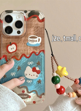 jze时髦ins可爱拼接哈喽HelloKitty挂链适用苹果17ProMax手机壳iphone15新款16pro女13双层15pro防摔保护套14