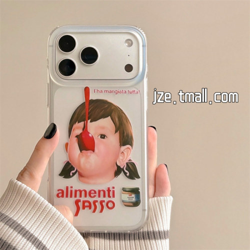 jze 美式小众时髦英文女孩插画适用苹果17ProMax手机壳透明iphone16pro新款17女款15pro创意14全包防摔手机套